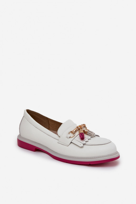 Peau Style élégant Mocassins avec des talons larges S.Barski LR51-768 couleur blanche Peau Style élégant Mocassins avec des talons larges S.Barski LR51-768 couleur blanche