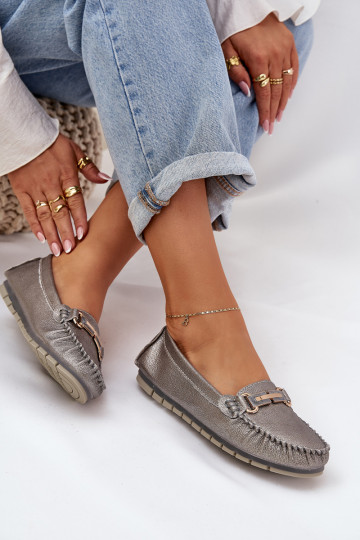 Mocassins plats brillants en cuir naturel D&A LR51-546 couleur argent