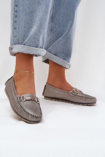 Mocassins plats brillants en cuir naturel D&A LR51-546 couleur argent 2