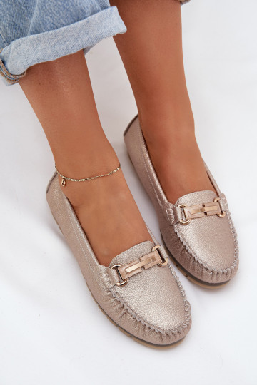 avec éclat isocèle Mocassins Fabriqué en cuir naturel D&A LR51-546 couleur dorée