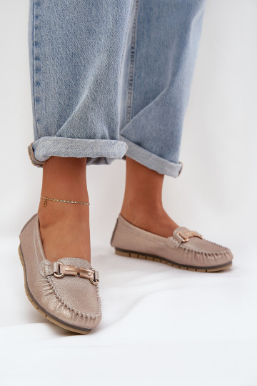 avec éclat isocèle Mocassins Fabriqué en cuir naturel D&A LR51-546 couleur dorée 2