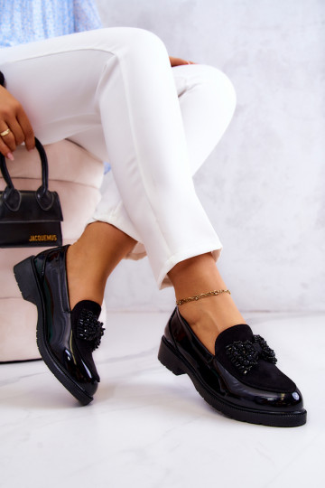 Style élégant Mocassins laqués Flâneurs couleur noire Belize