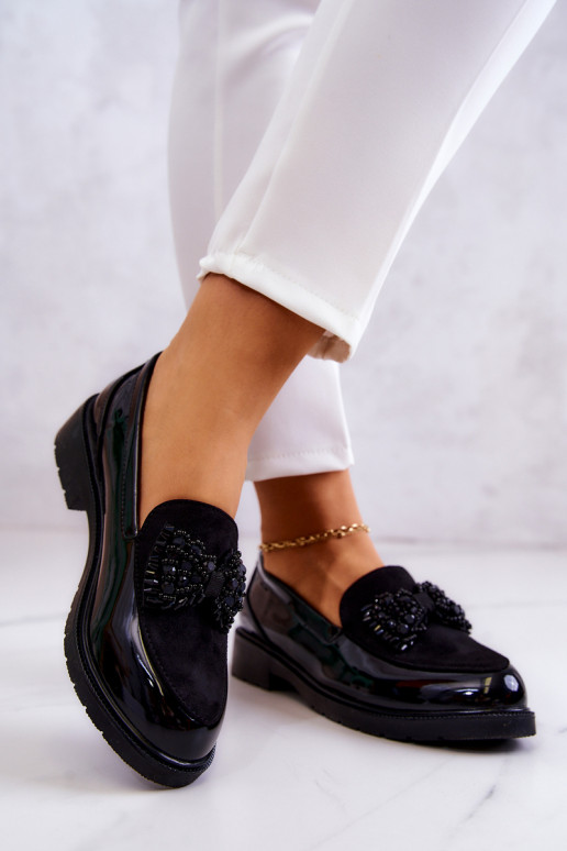 Style élégant Mocassins laqués Flâneurs couleur noire Belize