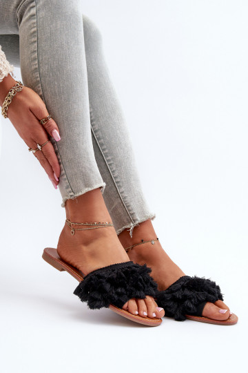 isocèle Pantoufles pour femmes avec des franges couleur noire Rialle 2