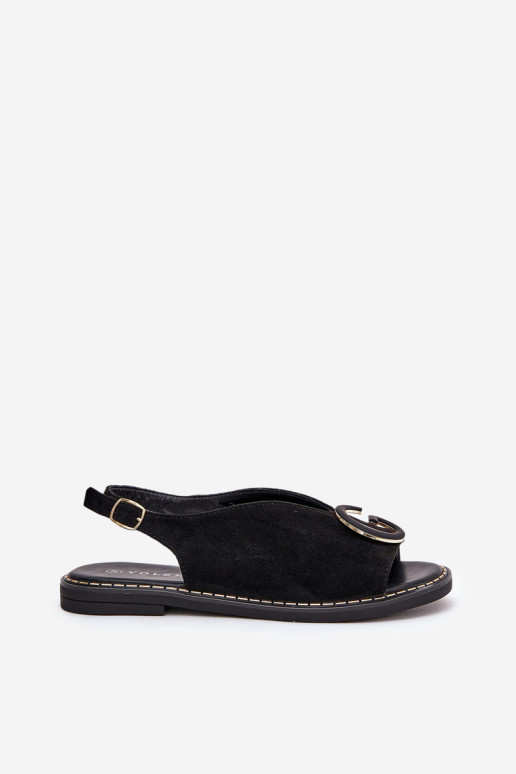 Sandales plates avec des ornements couleur noire Haliones