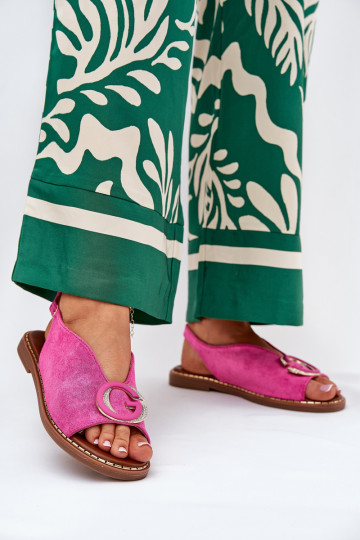 Sandales plates avec des ornements couleur rose Haliones