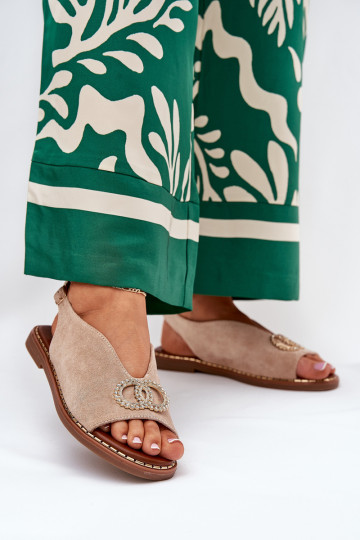Sandales pour femmes avec ornements et talons larges en simili daim couleur sable Ralisses