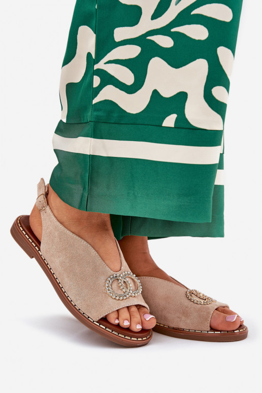 Sandales pour femmes avec des ornements avec des talons larges en daim écologiqueoÀe beige Ralisses