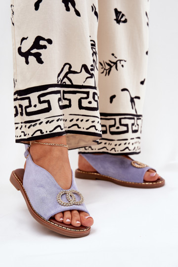 Sandales pour femmes avec des ornements avec des talons larges en daim écologiqueoÀe couleur bleue Ralisses