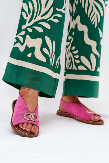 Sandales pour femmes avec des ornements avec des talons larges en daim écologiqueoÀe couleur rose Ralisses