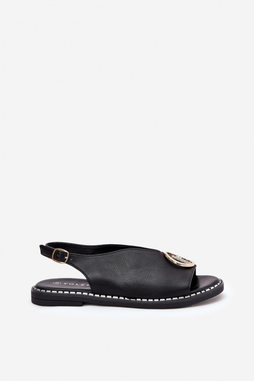 isocèle Style élégant des sandales avec des ornements couleur noire Iseliria isocèle Style élégant des sandales avec des ornements couleur noire Iseliria