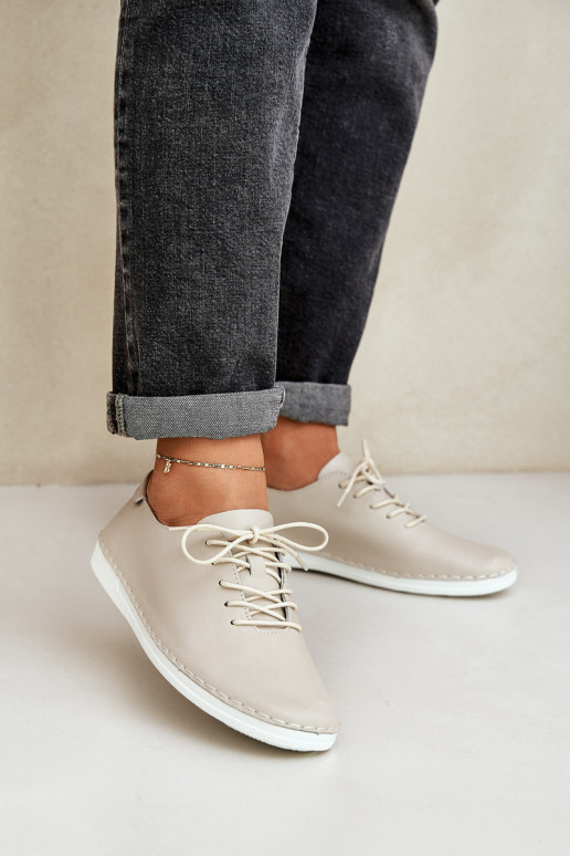 Chaussures à lacets Z Activéturalnej Skóry D&A LR51-645 beige