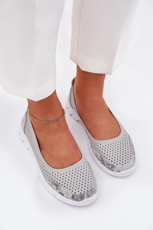 Peau Ballerines ajourées Vinceza 95323 couleur grise Peau Ballerines ajourées Vinceza 95323 couleur grise