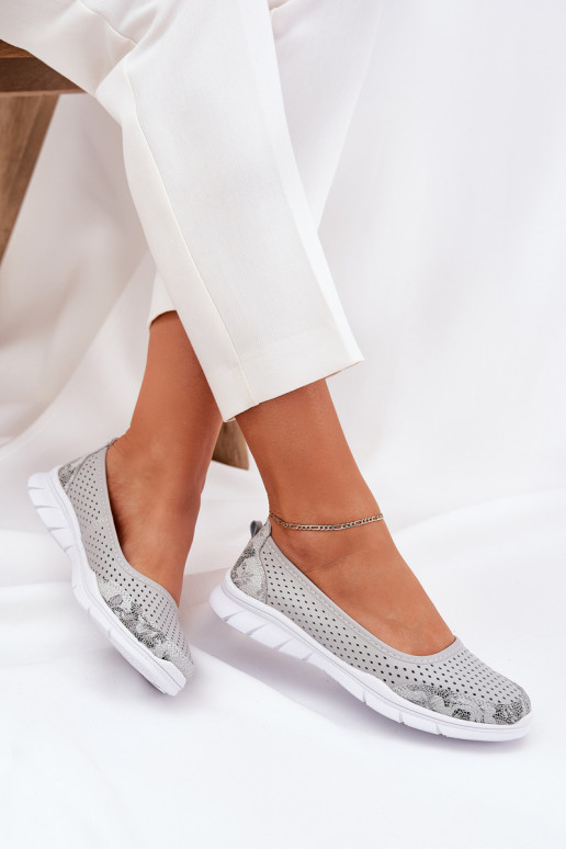 Peau Ballerines ajourées Vinceza 95323 couleur grise Peau Ballerines ajourées Vinceza 95323 couleur grise