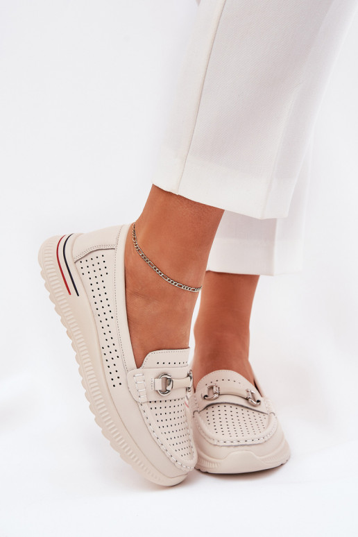 Ballerines ajourées Z Activéturalnej Skóry Vinceza 95331 beige