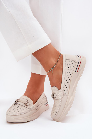 Ballerines ajourées Z Activéturalnej Skóry Vinceza 95331 beige 2