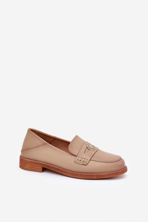 Style élégant mocassins pour femmes Z Activéturalnej Skóry Vinceza 18100 beige