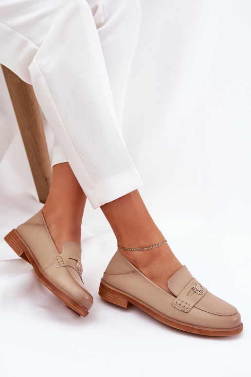 Style élégant mocassins pour femmes Z Activéturalnej Skóry Vinceza 18100 beige
