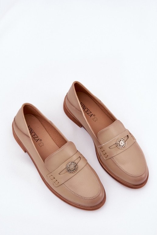 Style élégant mocassins pour femmes Z Activéturalnej Skóry Vinceza 18100 beige