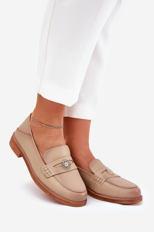 Style élégant mocassins pour femmes Z Activéturalnej Skóry Vinceza 18100 beige