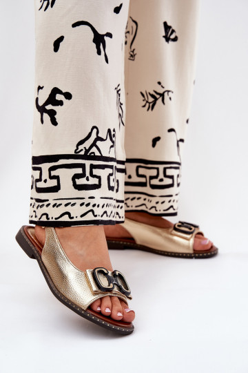 Sandales plates avec motifs en éco-cuir dorées Lilria
