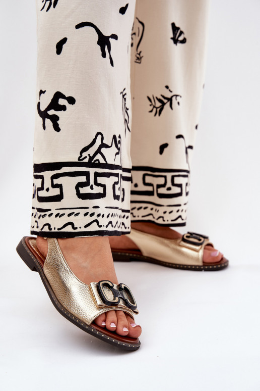 Sandales plates avec des ornements Eko Peau couleur dorée Lilria Sandales plates avec des ornements Eko Peau couleur dorée Lilria