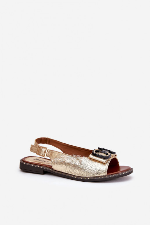 Sandales plates avec des ornements Eko Peau couleur dorée Lilria Sandales plates avec des ornements Eko Peau couleur dorée Lilria