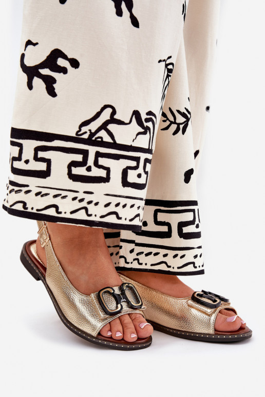 Sandales plates avec des ornements Eko Peau couleur dorée Lilria Sandales plates avec des ornements Eko Peau couleur dorée Lilria