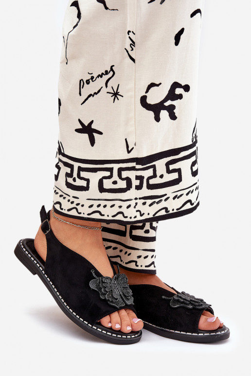 Sandales pour femmes avec des talons larges avec des ornements couleur noire Setorina Sandales pour femmes avec des talons larges avec des ornements couleur noire Setorina