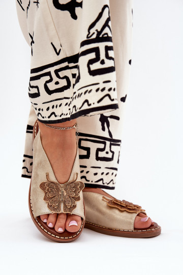 Sandales pour femmes avec des talons larges avec des ornements couleur dorée Setorina