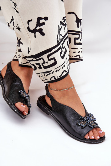 avec éclat Sandales pour femmes avec des ornements isocèle couleur noire Russona