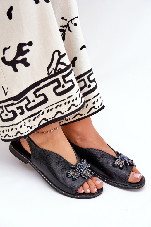 avec éclat Sandales pour femmes avec des ornements isocèle couleur noire Russona avec éclat Sandales pour femmes avec des ornements isocèle couleur noire Russona