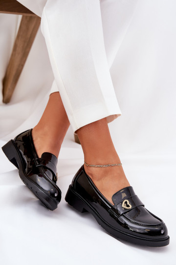 Mocassins laqués Féminin Avec le coeur S.Barski HY51-379 couleur noire