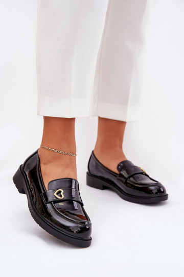 Mocassins laqués Féminin Avec le coeur S.Barski HY51-379 couleur noire 2