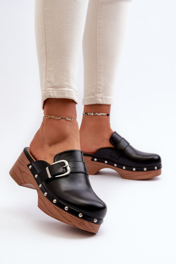 Féminin Chaussons Sabots avec boucles couleur noire Seprilla