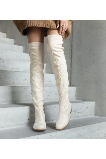 Bottes longues beiges à plateforme en éco-suède Hallora