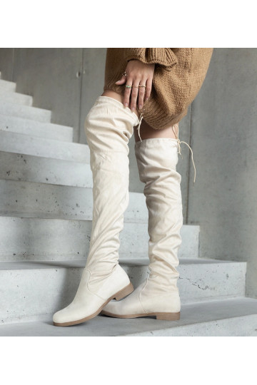 Bottes longues beiges à plateforme en éco-suède Hallora 2