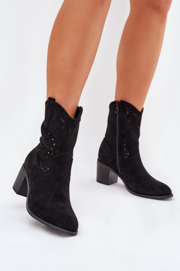 Bottes ajourées style coÀ-boy Féminin avec des talons S.Barski HY51-125 couleur noire