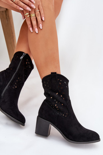 Bottes ajourées style coÀ-boy Féminin avec des talons S.Barski HY51-125 couleur noire 2