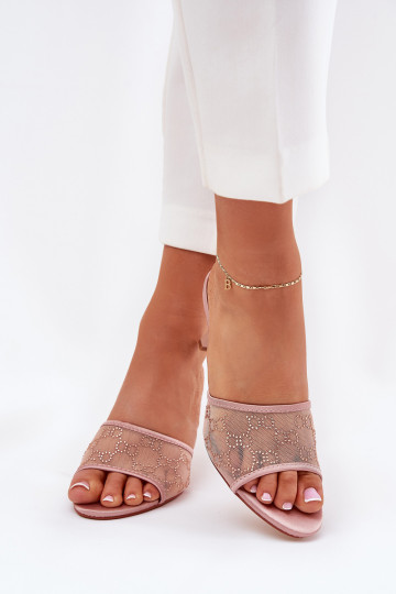 Chaussons décorés avec talons fins champagne Ennoriel