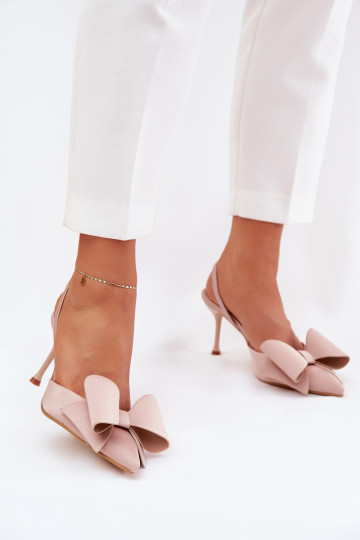 talons hauts à dos ouvert avec nœud couleur sable Eklevia