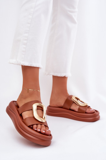 Pantoufles pour femmes avec une plateforme Ze couleur doréem Detalem marron Ularinea 2