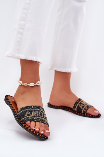 Chaussons pour femmes à talons larges avec décoration noire Dorfedi 2