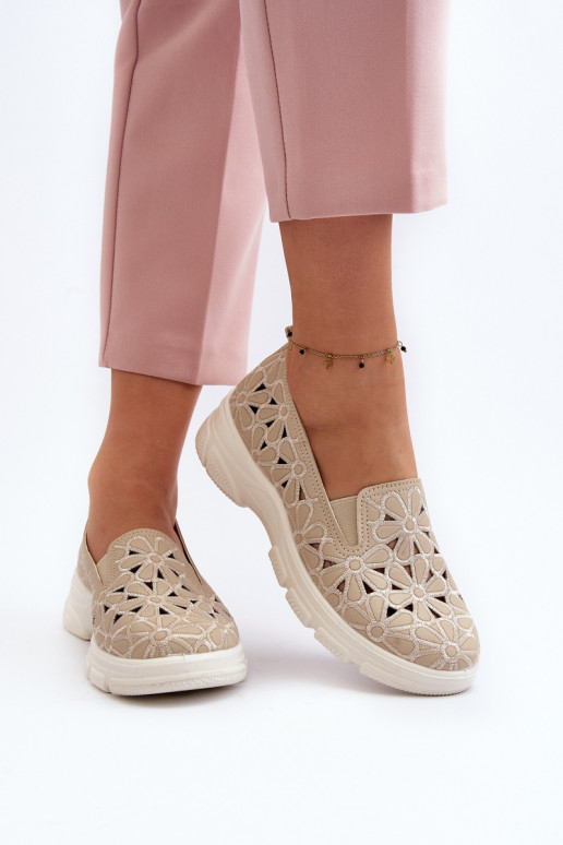 avec des éléments ajourés chaussures Féminin beige Emilei