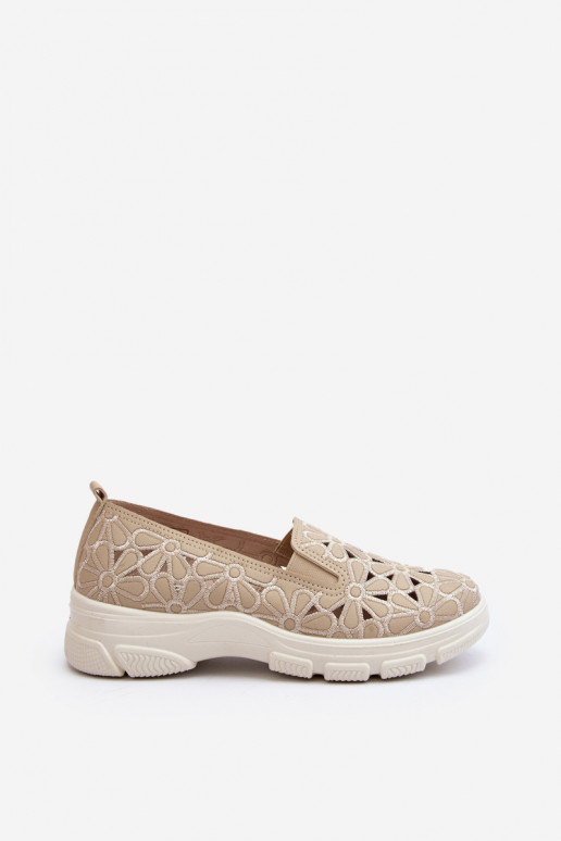 avec des éléments ajourés chaussures Féminin beige Emilei