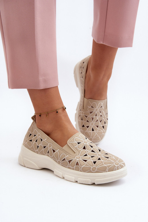 avec des éléments ajourés chaussures Féminin beige Emilei