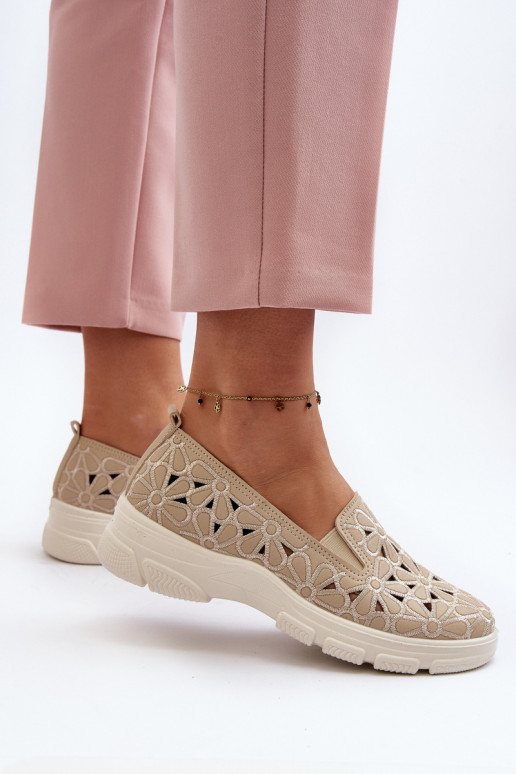 avec des éléments ajourés chaussures Féminin beige Emilei