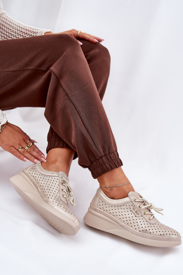 Baskets en cuir pour femme Style sportif chaussures couleur dorée Brumia