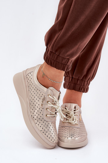 Baskets en cuir pour femme Style sportif chaussures couleur dorée Brumia 2