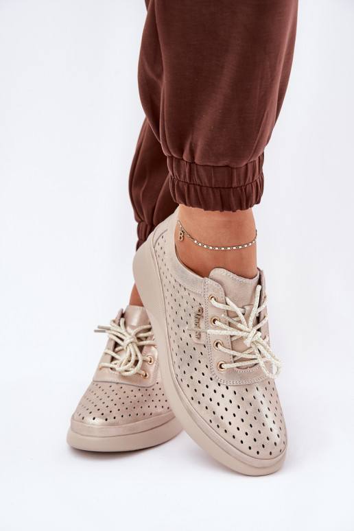 Baskets en cuir pour femme Style sportif chaussures couleur dorée Brumia